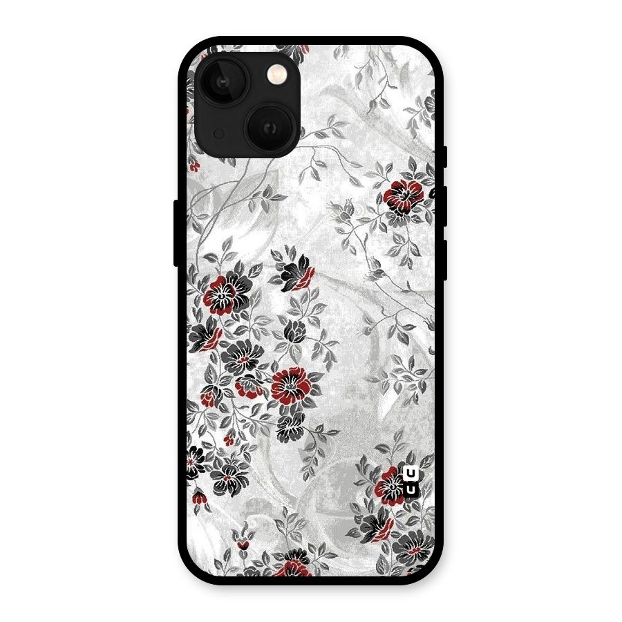 Pleasing Grey Floral Glass Back Case for iPhone 13
