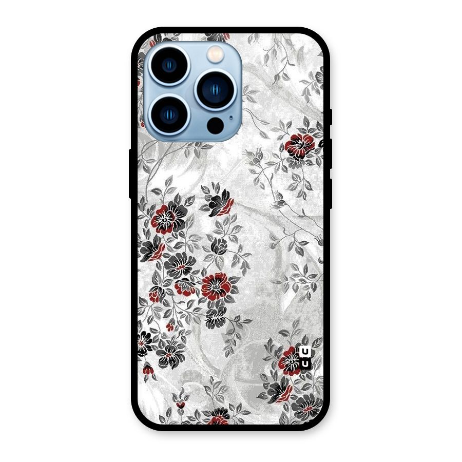 Pleasing Grey Floral Glass Back Case for iPhone 13 Pro