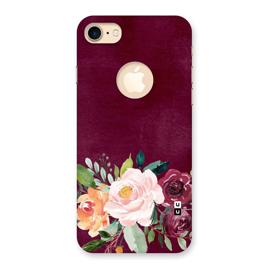 Plum Floral Design Back Case for iPhone 7 Logo Cut