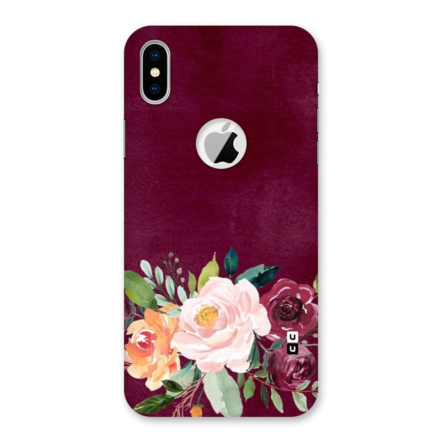 Plum Floral Design Back Case for iPhone XS Logo Cut