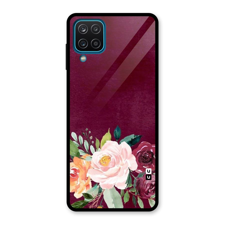 Plum Floral Design Glass Back Case for Galaxy A12