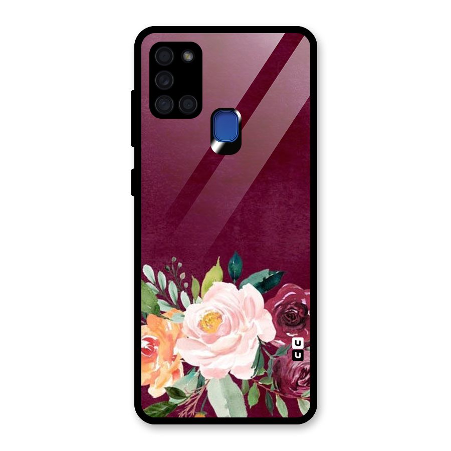 Plum Floral Design Glass Back Case for Galaxy A21s