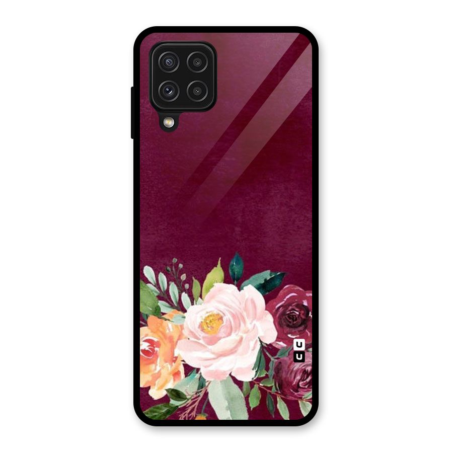Plum Floral Design Glass Back Case for Galaxy A22 4G