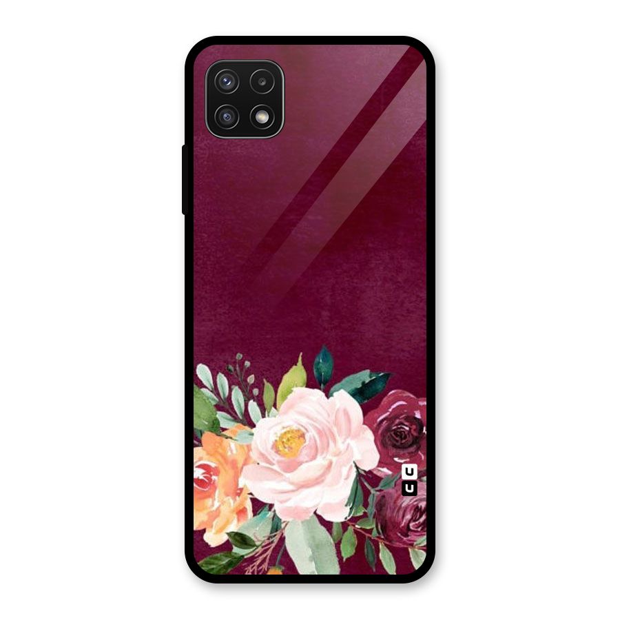 Plum Floral Design Glass Back Case for Galaxy A22 5G