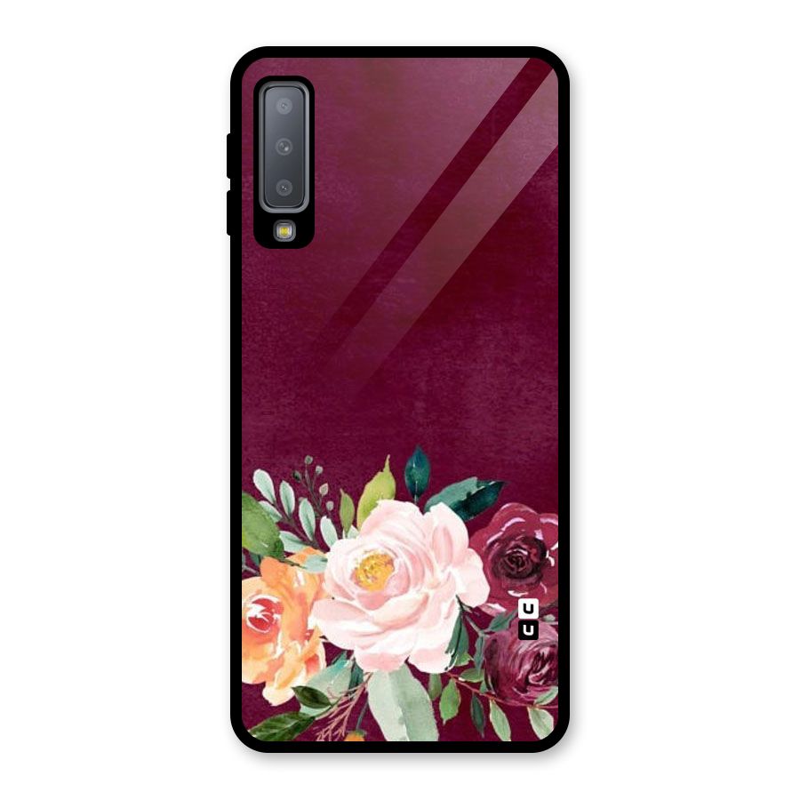 Plum Floral Design Glass Back Case for Galaxy A7 (2018)