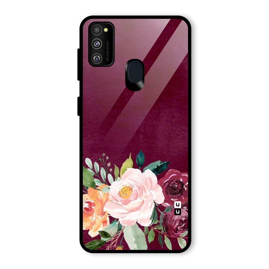 Plum Floral Design Glass Back Case for Galaxy M30s