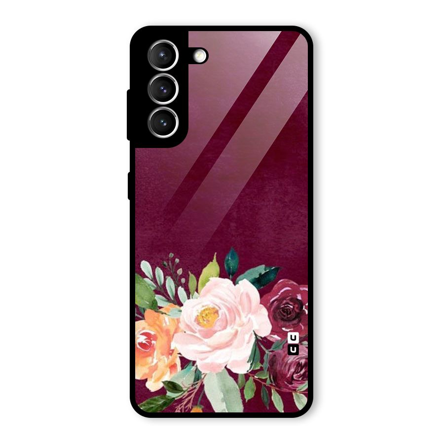 Plum Floral Design Glass Back Case for Galaxy S21 5G