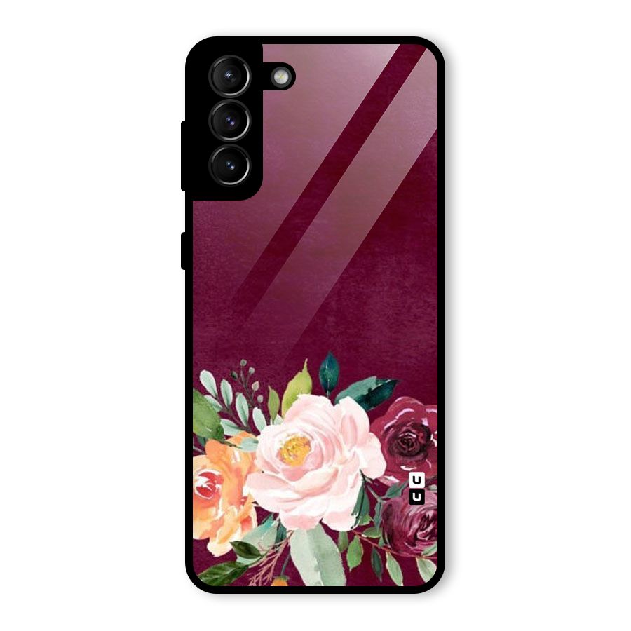 Plum Floral Design Glass Back Case for Galaxy S21 Plus