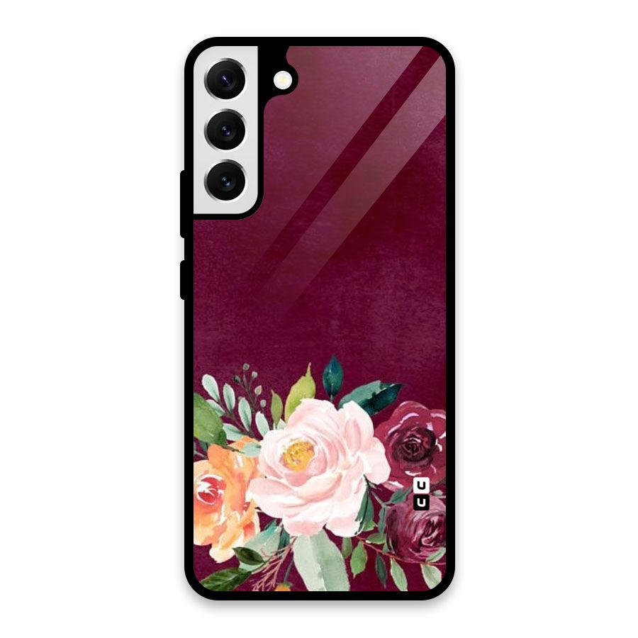 Plum Floral Design Glass Back Case for Galaxy S22 Plus 5G