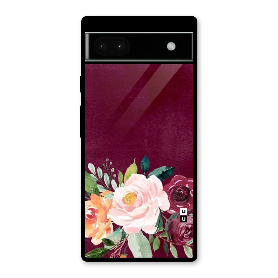 Plum Floral Design Glass Back Case for Google Pixel 6a