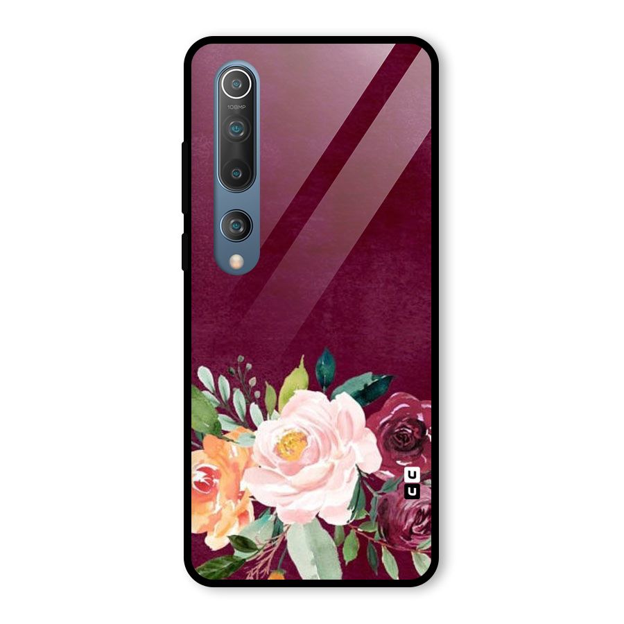 Plum Floral Design Glass Back Case for Mi 10