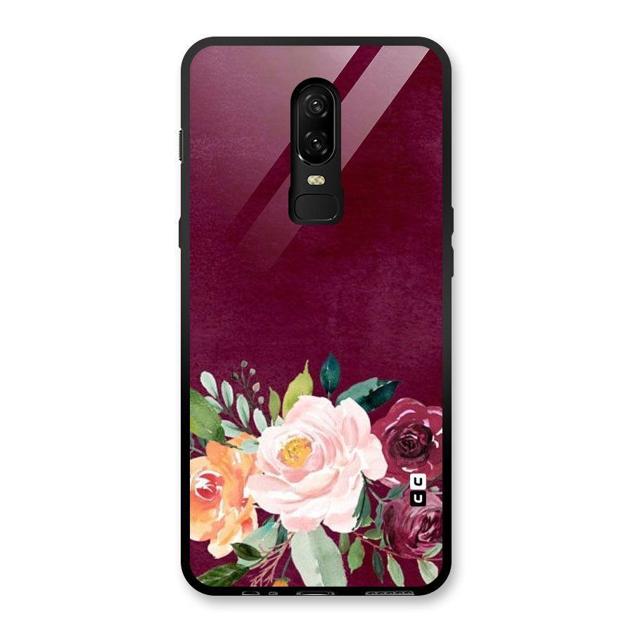Plum Floral Design Glass Back Case for OnePlus 6