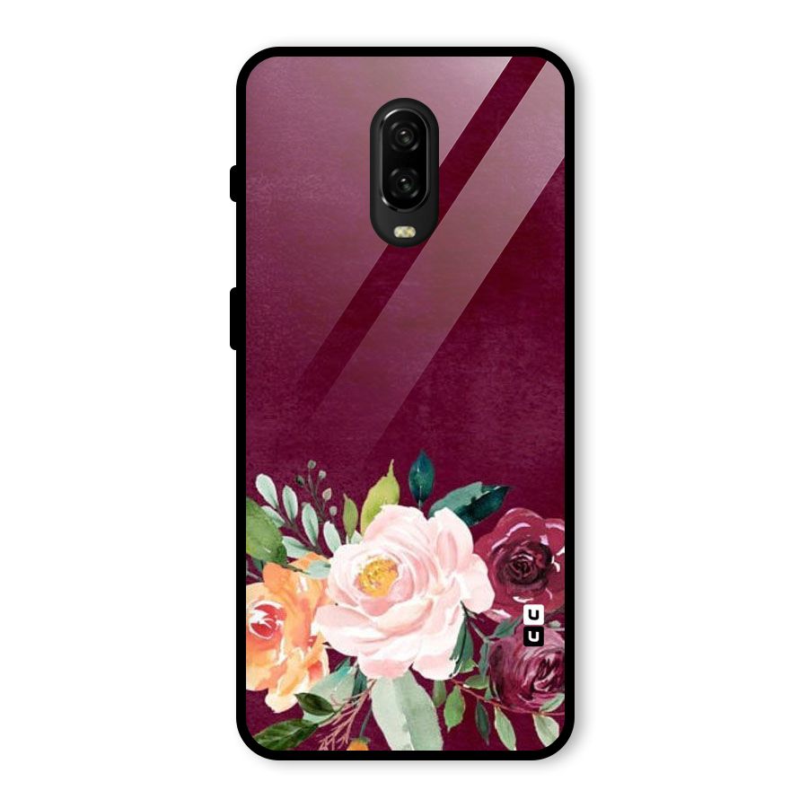Plum Floral Design Glass Back Case for OnePlus 6T