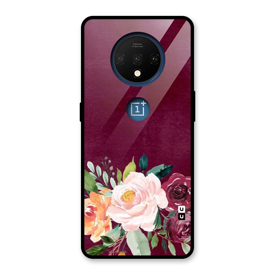 Plum Floral Design Glass Back Case for OnePlus 7T