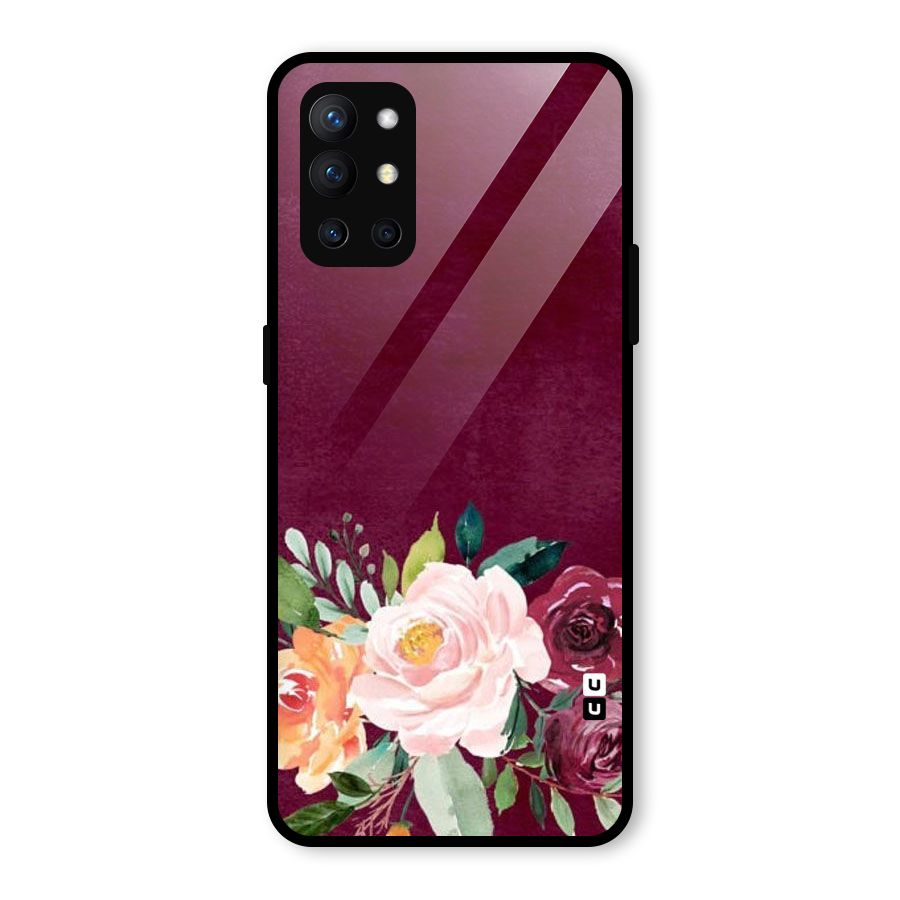 Plum Floral Design Glass Back Case for OnePlus 9R
