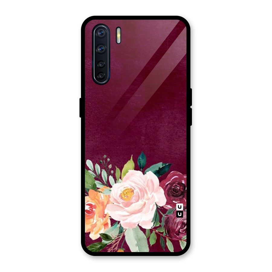 Plum Floral Design Glass Back Case for Oppo F15