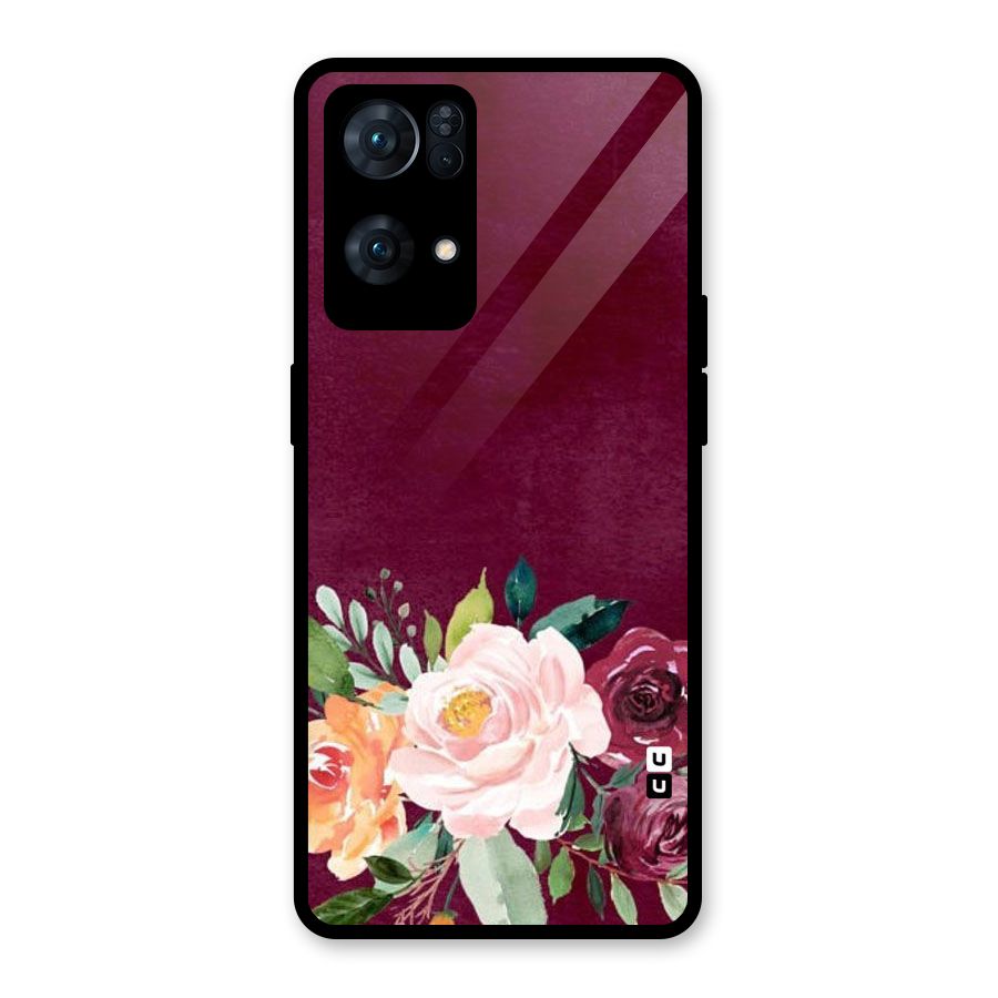 Plum Floral Design Glass Back Case for Oppo Reno7 Pro 5G