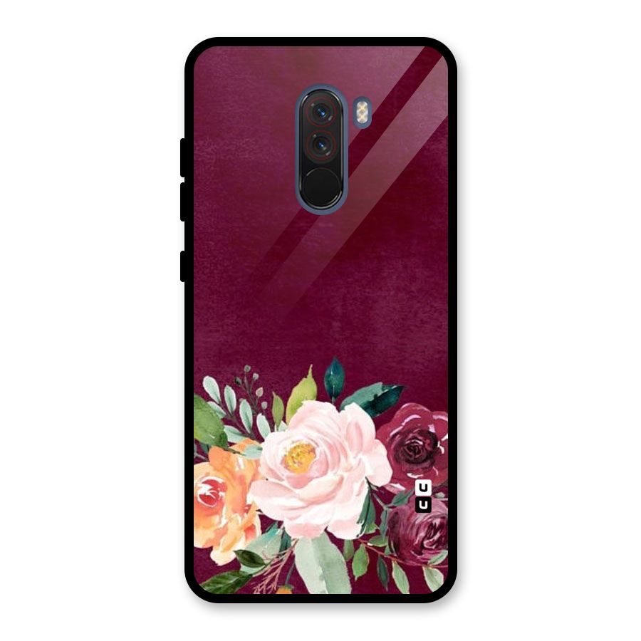 Plum Floral Design Glass Back Case for Poco F1