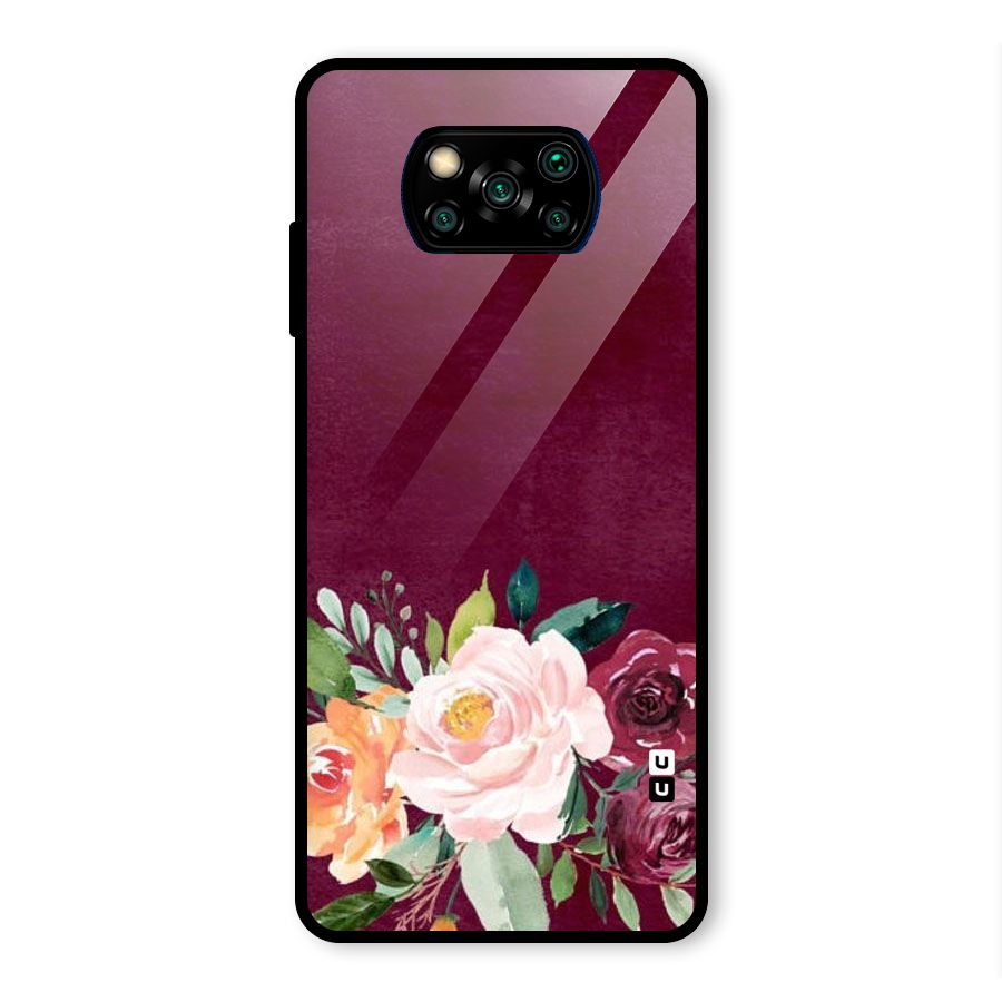 Plum Floral Design Glass Back Case for Poco X3 Pro