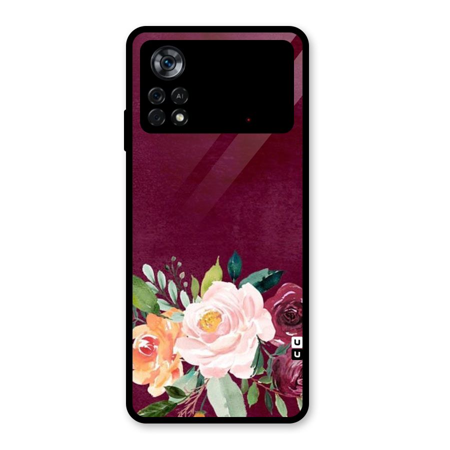 Plum Floral Design Glass Back Case for Poco X4 Pro 5G