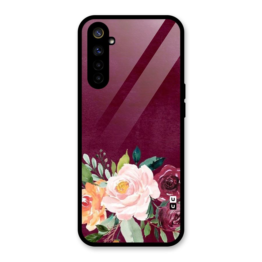 Plum Floral Design Glass Back Case for Realme 6