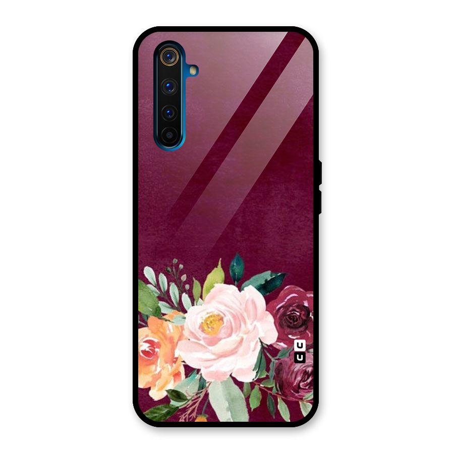 Plum Floral Design Glass Back Case for Realme 6 Pro