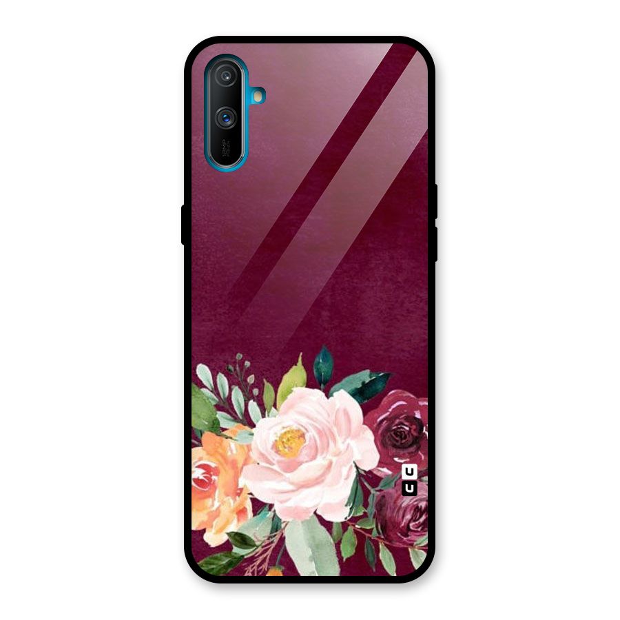 Plum Floral Design Glass Back Case for Realme C3