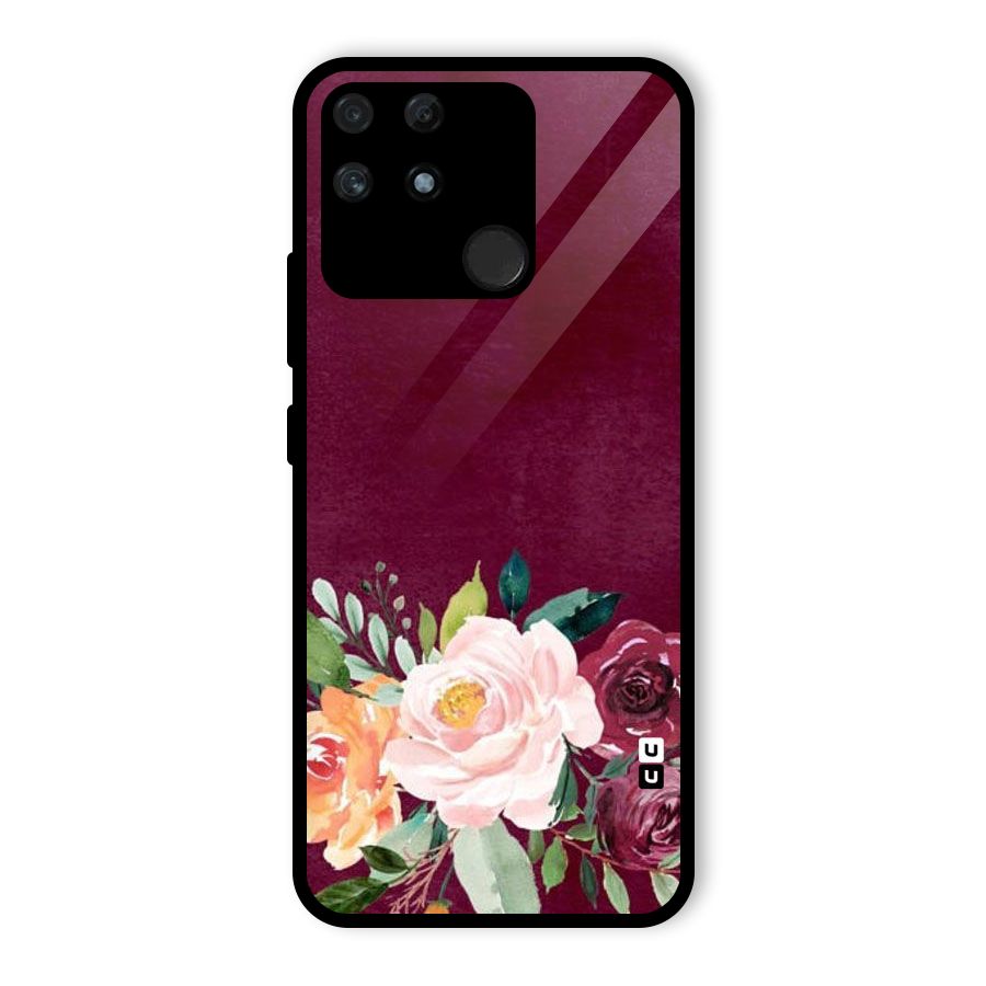 Plum Floral Design Glass Back Case for Realme Narzo 50A