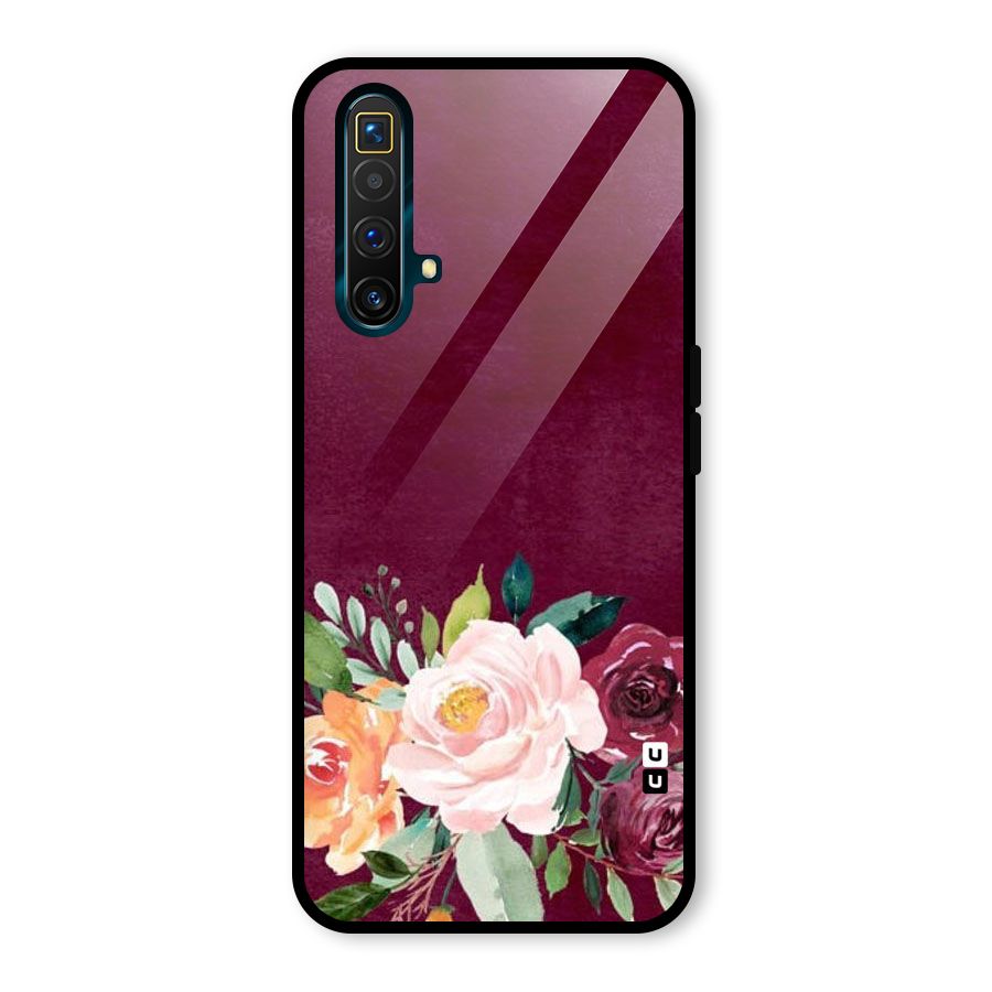 Plum Floral Design Glass Back Case for Realme X3