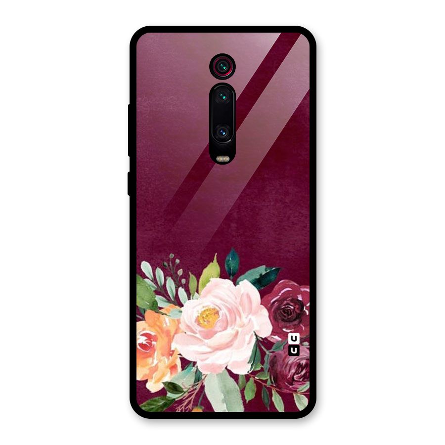 Plum Floral Design Glass Back Case for Redmi K20 Pro