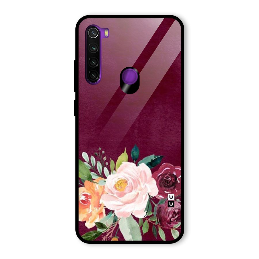 Plum Floral Design Glass Back Case for Redmi Note 8