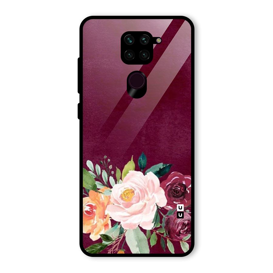 Plum Floral Design Glass Back Case for Redmi Note 9