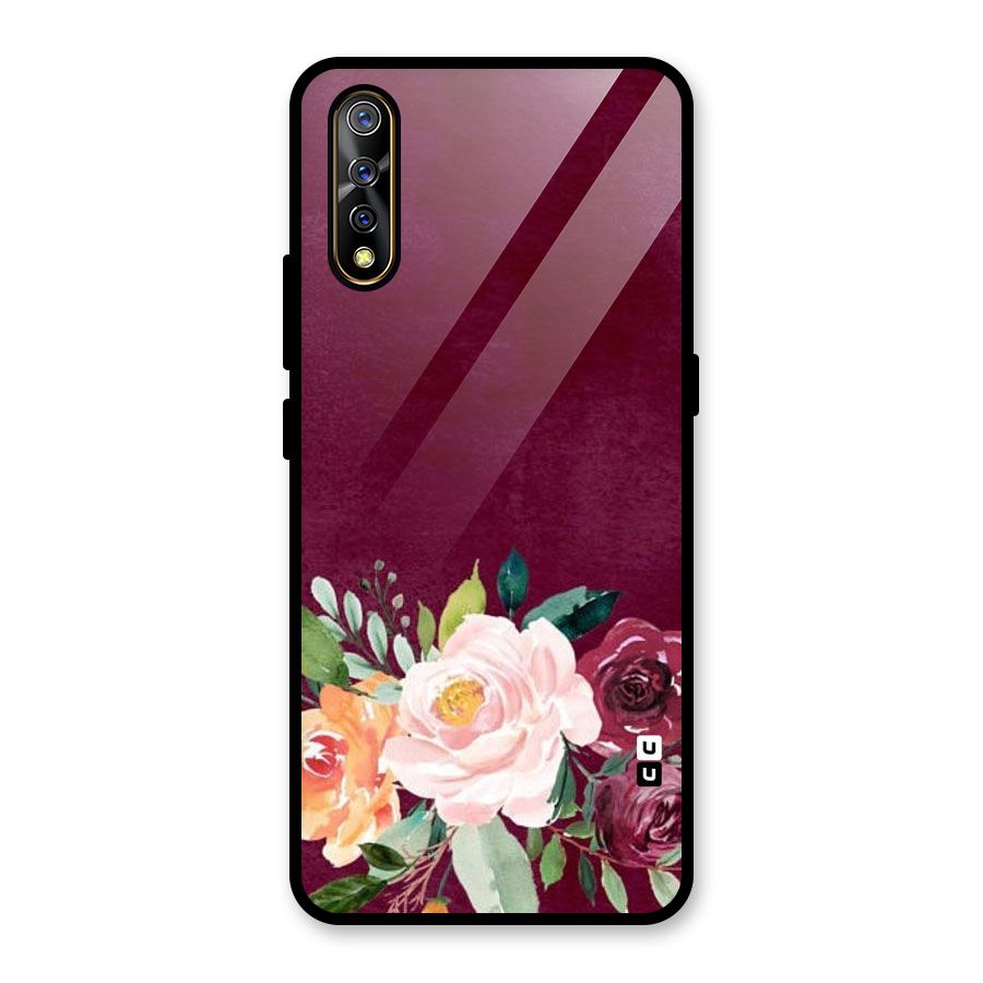 Plum Floral Design Glass Back Case for Vivo S1