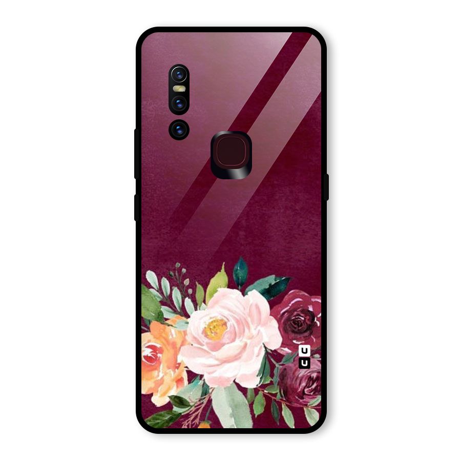 Plum Floral Design Glass Back Case for Vivo V15