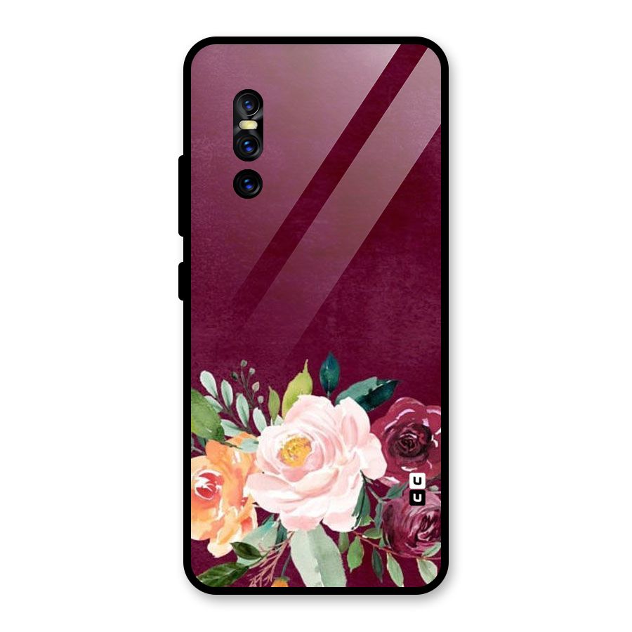 Plum Floral Design Glass Back Case for Vivo V15 Pro