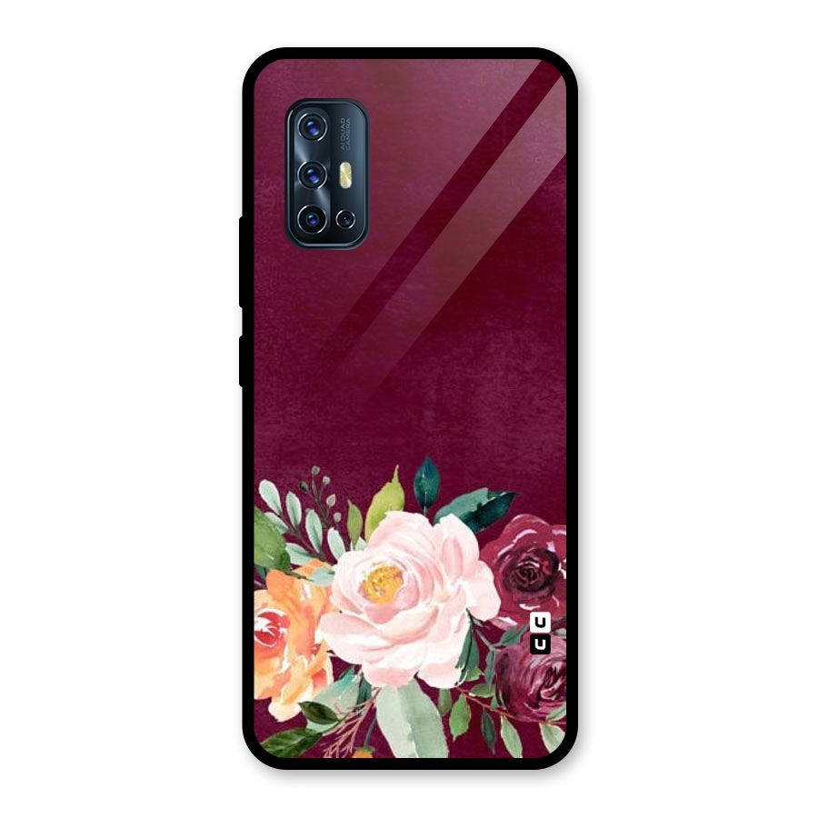 Plum Floral Design Glass Back Case for Vivo V17