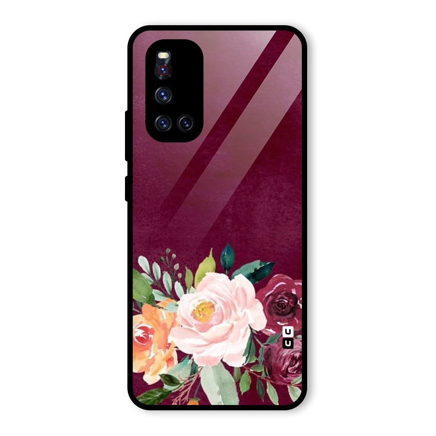 Plum Floral Design Glass Back Case for Vivo V19