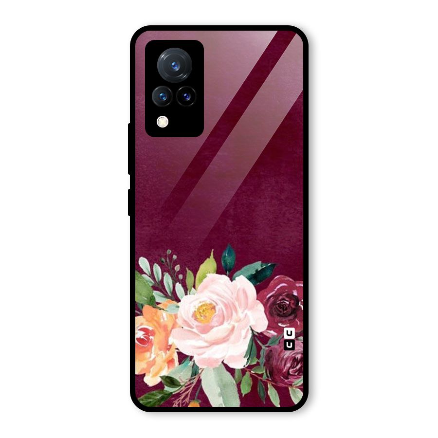 Plum Floral Design Glass Back Case for Vivo V21 5G