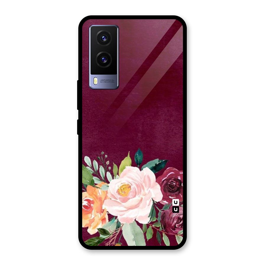 Plum Floral Design Glass Back Case for Vivo V21e 5G