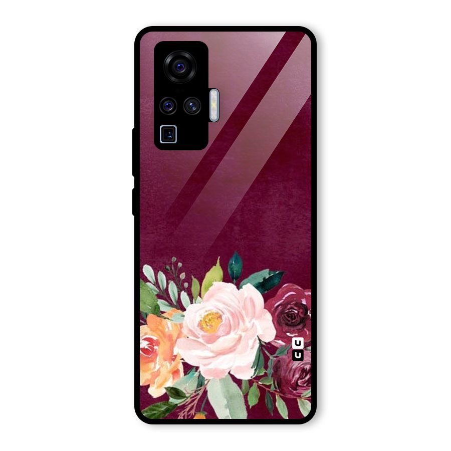 Plum Floral Design Glass Back Case for Vivo X50 Pro