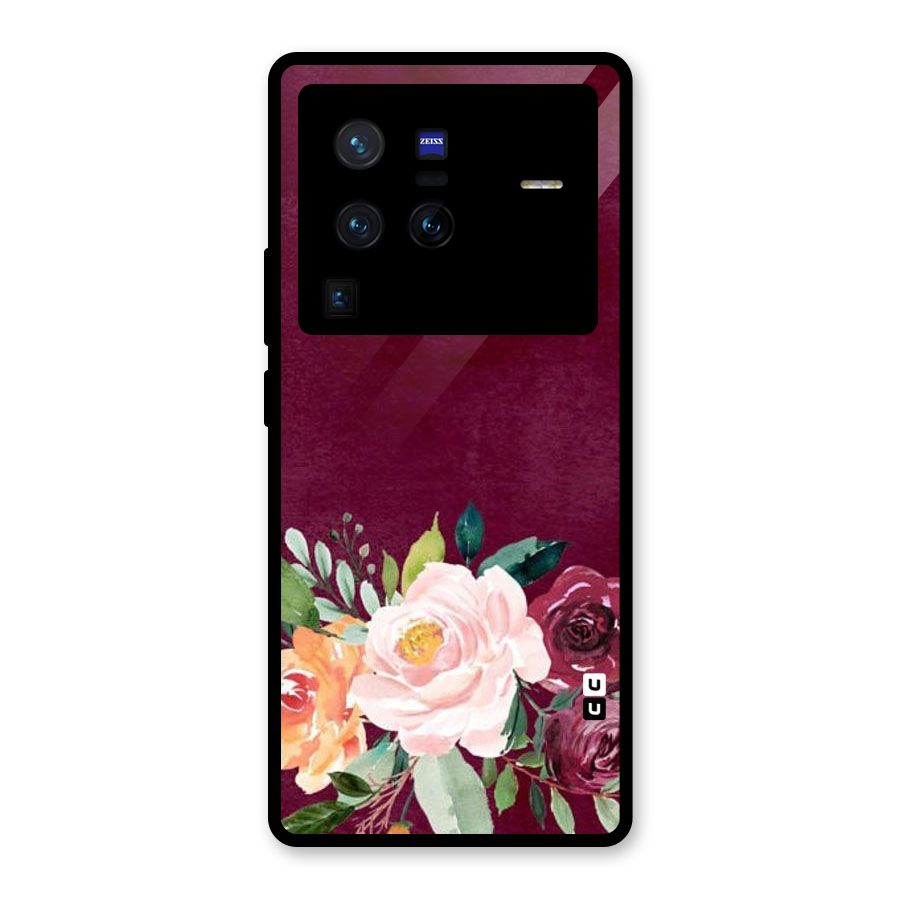 Plum Floral Design Glass Back Case for Vivo X80 Pro