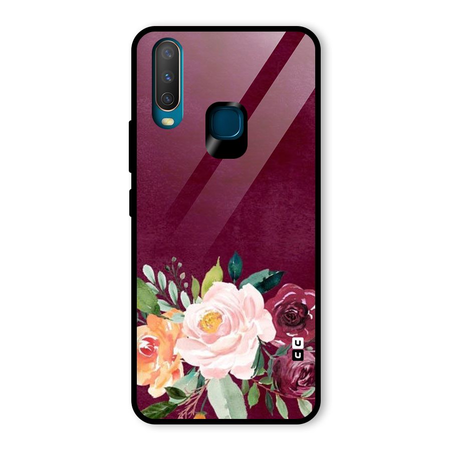 Plum Floral Design Glass Back Case for Vivo Y15