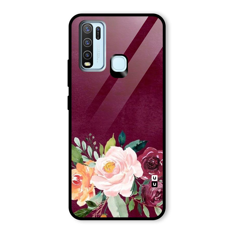 Plum Floral Design Glass Back Case for Vivo Y50