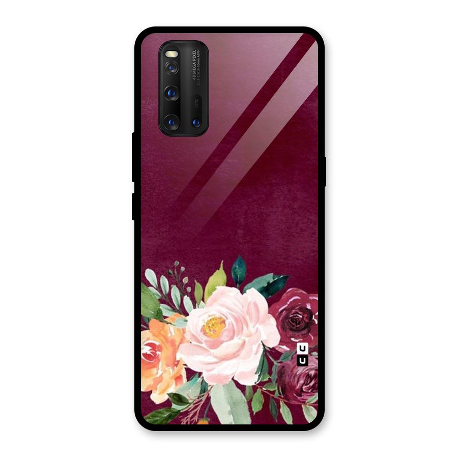 Plum Floral Design Glass Back Case for Vivo iQOO 3