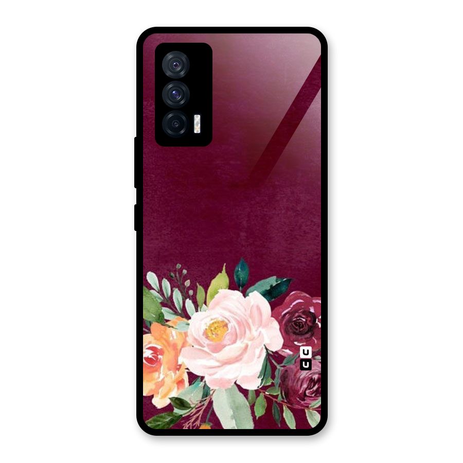 Plum Floral Design Glass Back Case for Vivo iQOO 7 5G