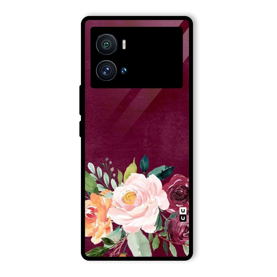 Plum Floral Design Glass Back Case for Vivo iQOO 9 Pro