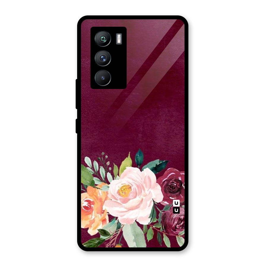 Plum Floral Design Glass Back Case for Vivo iQOO 9 SE