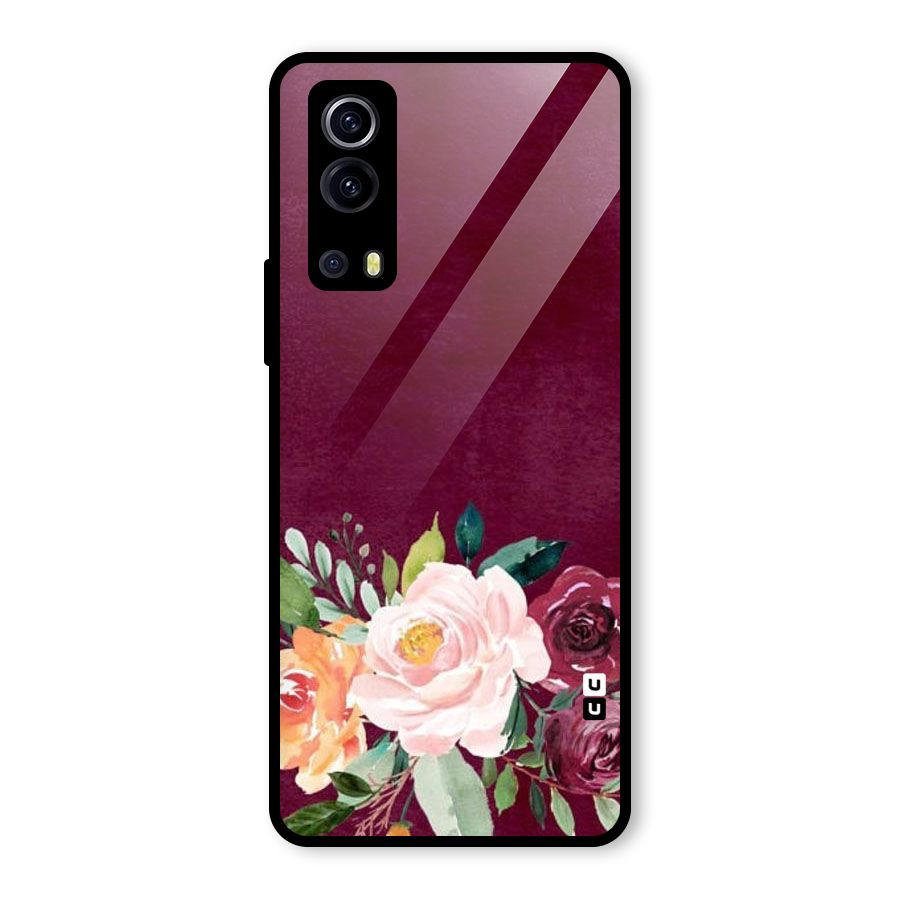 Plum Floral Design Glass Back Case for Vivo iQOO Z3
