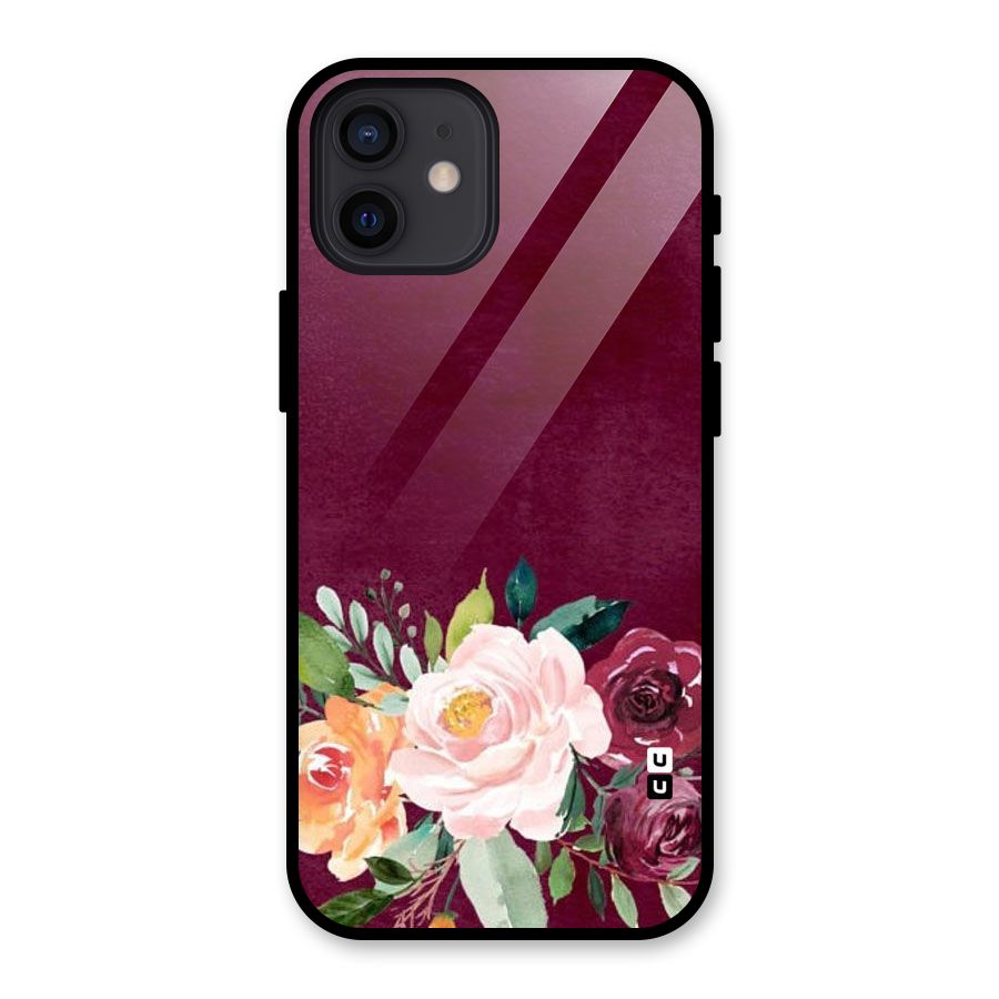 Plum Floral Design Glass Back Case for iPhone 12
