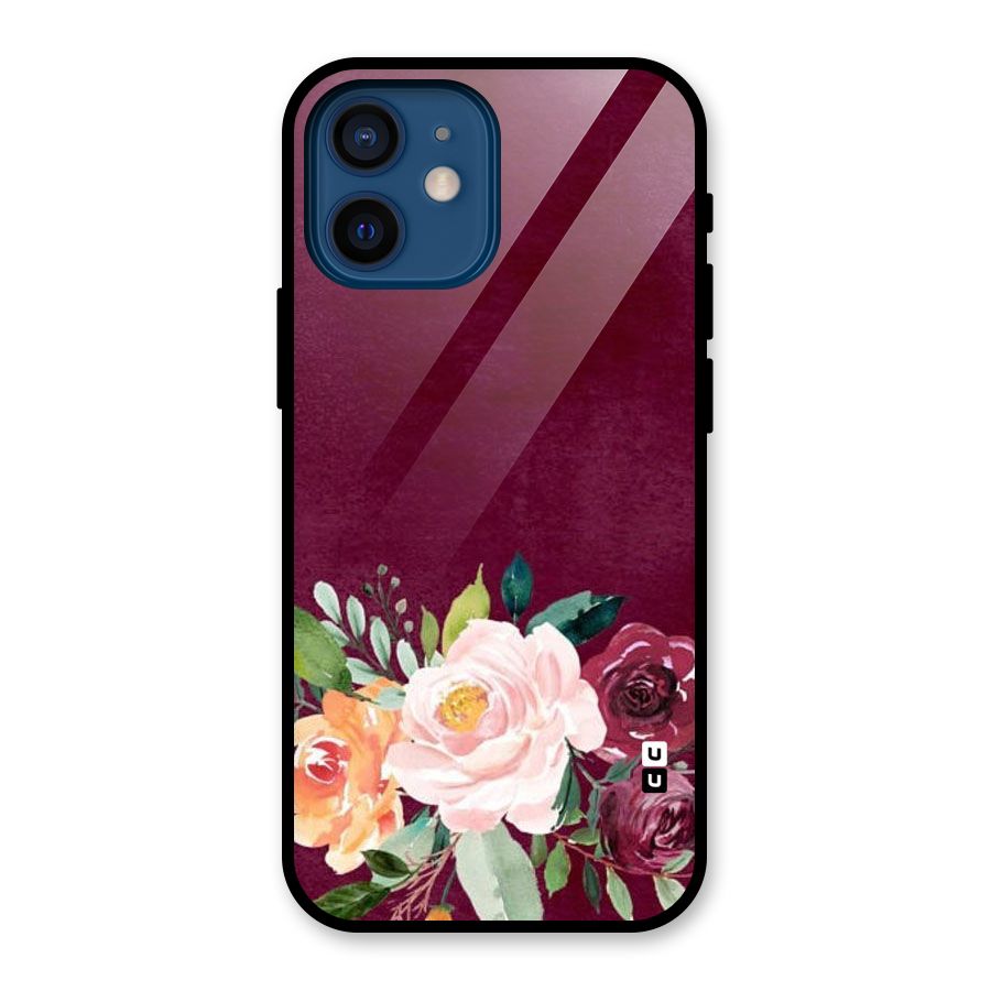 Plum Floral Design Glass Back Case for iPhone 12 Mini